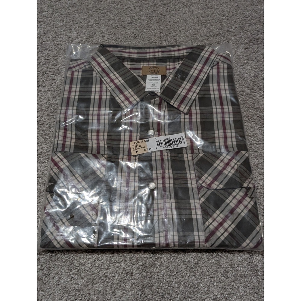 Haband Shirt Men XX Olive Plaid Travelers Western Pearl Snap Short Sleeve Casual